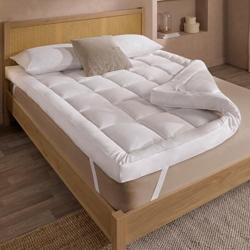 Image of Slumberdown 10cm Box Quilted Mattress Topper Single Bed - Extra Deep & Breathable Topper with Elasticated Straps | Non-Allergenic, Machine Washable & 2-Year Guarantee (90 x 190cm)