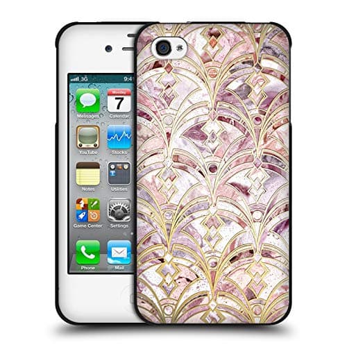 Image of Head Case Designs Officially Licensed Micklyn Le Feuvre Dusty Rose And Coral Art Deco Marbling Pattern Marble Patterns Black Soft Gel Case Compatible With Apple iPhone 4 / iPhone 4S