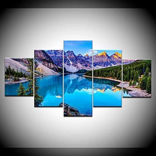 Image of 5 Panel Wall Art Lake And Mountain Scenery Canvas 5 Pieces Canvas Painting Wall Art 5 Piece Canvas Wall Art Print Painting Canvas 5 Pieces Photo Canvas Wall Pictures Living Room L/With Frame 150 X