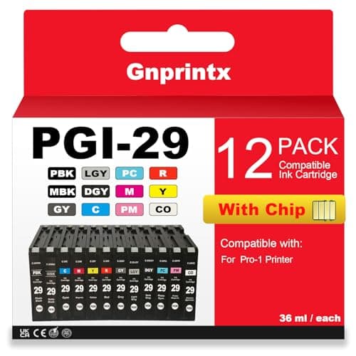 Image of PGI-29 Ink Cartridge Replacement for Canon PIXMA Pro-1 Professional Inkjet Printers（12 Pack, PBK MBK C M Y R GY LGY DGY PC PM CO）