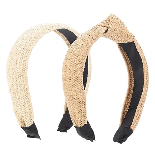 Image of PACKOVE Woven Hair Band Raffia Headband 2 Pieces Knotted Bowknot Style Lightweight Breathable Hair Decor for Women Casual Beachwear Accessories