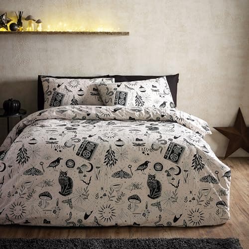 Image of Catherine Lansfield Enchanted Witchcraft Reversible Single Duvet Cover Set with Pillowcase Black/Natural