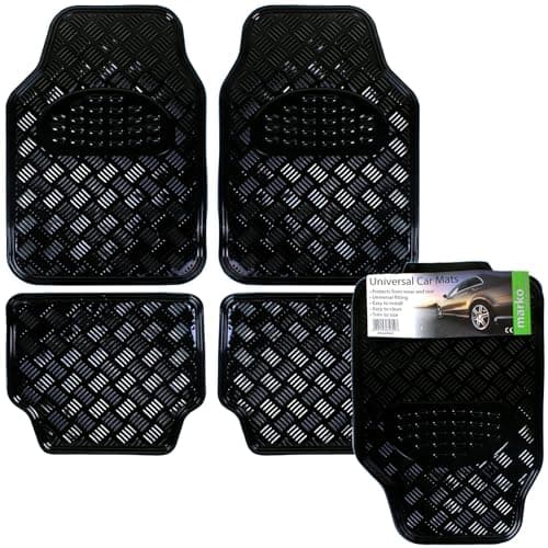 Image of Sbz Ltd Heavy Duty Titan Metallic Car Floor Mat Set Universal Rubber Backed Non-Slip PVC Car Mat Set-4 Pieces, Black