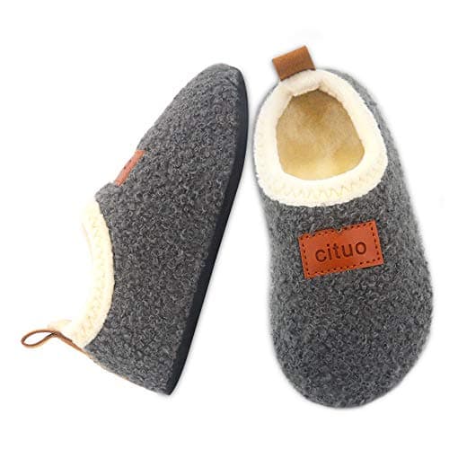 Image of Dream Bridge Kids Sherpa Fleece Slippers with Anti-Slip Sole for Boys Girls Grey-New,5 UK Child