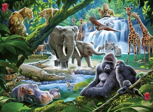 Image of Ravensburger Jungle Families 100 Piece Jigsaw Puzzle for Kids Age 6 Years and Up - Extra Large Piece