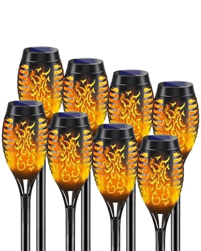 Image of KALAHOL Solar Lights Outdoor Garden, 52CM Tall, Solar Flickering Dancing Flame Lights, Dusk to Dawn Auto On/Off, IP65 Waterproof, Solar Torch Lights for Pathway Patio Yard Garden (8 Pack)