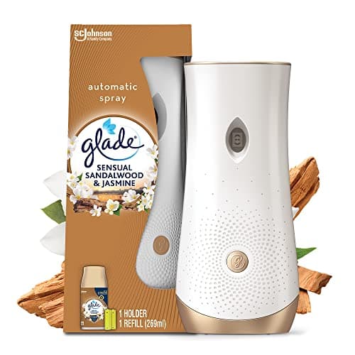 Image of Glade Automatic Air Freshener Holder & Refill, Long-lasting Fragrance Infused with Essential Oils, Sandalwood & Jasmine, 1 Starter Kit, (1 x Holder and 269 ml Refill)