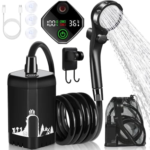 Image of MIAOKE Upgrade Portable Camping Shower, 7800mAh Outdoor Electric Shower Rechargeable Pump with Intelligent Digital Display Temperature Display Shower Head for Camping, Hiking, Traveling/Black
