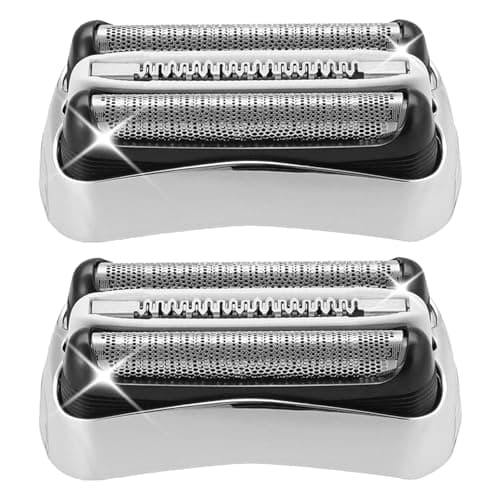 Image of 2 Pack 32S Replacement Shaver Heads Compatible with Braun Series3 - Fits 3040s/3010s/310s/3000s/3050cc/3080s/390cc | Silver |Stainless Steel Reciprocating Blades| Easy Snap-On