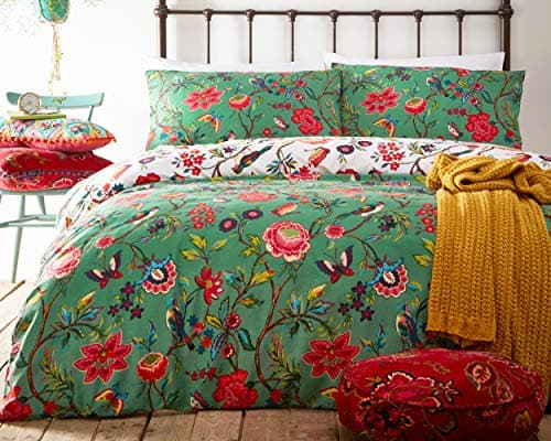 Image of furn. Pomelo Tropical Floral Duvet Cover Set – Reversible Bedding (Verdi – King)