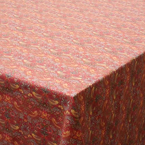 Image of Jolee Fabrics William Morris Cotton Fabric Tablecloth | Round Table Cloth 100cm Diameter | Patterned Floral Table Cover For Dining, Kitchen & Coffee Tables (Strawberry Thief Red)