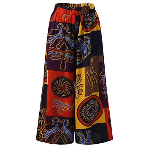 Image of Beach Trousers for Women, Ladies Printed Wide Leg Trousers Loose Flowy Palazzo Lounge Trousers Casual Floral Sweatpants Baggy Pants Floral Printed Bottoms Pull On Trousers for Women Orange