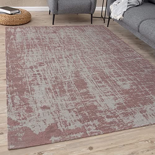 Image of THE RUGS Machine Washable Rug – Striped Design Rugs for Living Room, Bedroom, Hallway, Flat-weave Area Rugs, (Pink, 120x170 cm)