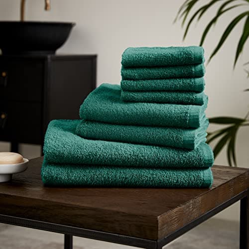 Image of Catherine Lansfield Quick Dry Cotton 8 Piece Towel Set Forest Green