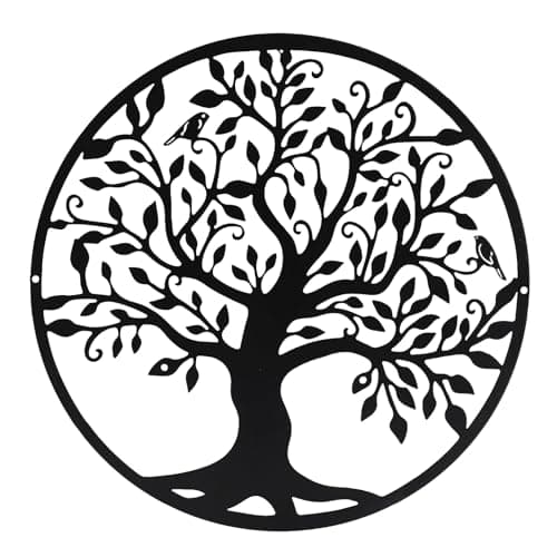 Image of Huspox Metal Tree of Life Wall Art Decor - Black Metal Wall Art for Living Room Hallway Stairs Outdoor (50 cm)