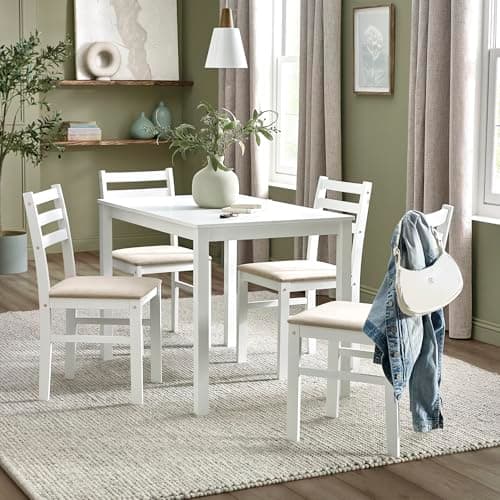 Image of Julian Bowen Keats White Rectangular Table with 4 Chairs Dining Set