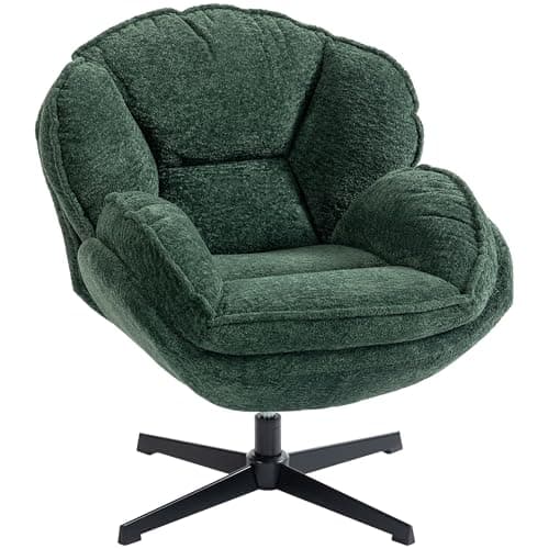 Image of HOMCOM Modern Wingback Accent Chair, Velvet Armchair with Swivel, Four-Star Base, S-Springs, Bedroom Chair for Living Room, Bedroom, Study, Dark Green