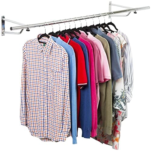 Image of Direct Online Houseware House of Home Heavy Duty Wall Mounted Clothes Rail - Hanging Coat Rack Wardrobe Replacement - Clothes Storage & Organiser for Shirts, Coats, Jackets & Hat (Chrome, 4ft Wide)