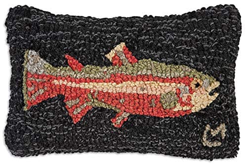 Image of Chandler 4 Corners Artist-Designed Steelhead Trout Hand-Hooked Wool Decorative Throw Pillow - Lake & Lodge Pillow for Couches & Beds - Easy Care, Low Maintenance - Lake House Cabin Pillow