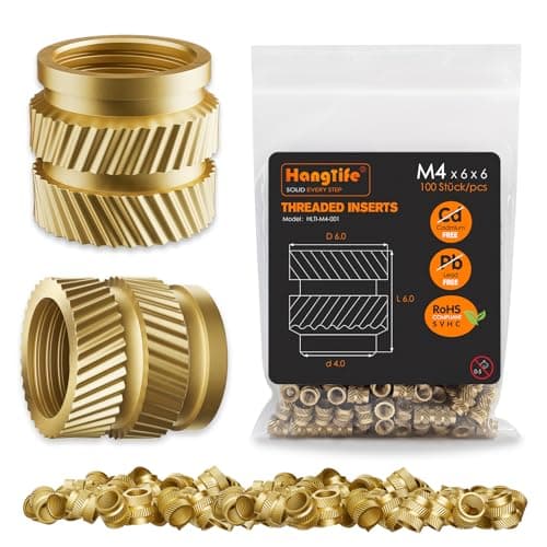 Image of HANGLIFE Threaded Inserts for Plastic, M4 Heat Set Insert for 3D Printing Components and Plastic Parts - Brass Metric Knurled Nuts (100 Pieces)