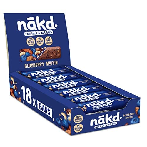 Image of Nakd Blueberry Muffin Natural Fruit & Nut Bars - Vegan - Gluten Free - Healthy Snack, 35 g (Pack of 18)