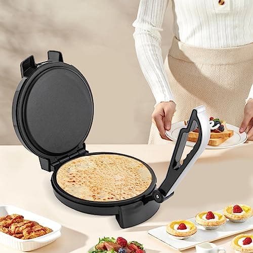 Image of KenSyuInt 1200W Electric Chapati Maker Roti Maker Pancake Maker Flat Bread Naan Tortilla Fulka Roti Press Machine Breadmaker, Non-stick Coating, Double-sided Heating, 2J2UKHJ8-CX-UK