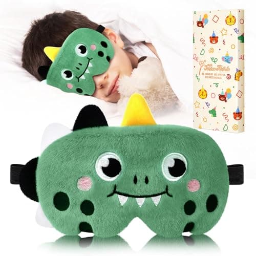 Image of Miss Adola Sleep Mask for Kids - Cute Cartoon Plush Fuffy Sleeping Eye Cover Green Dinosaur Kawaii Soft Eyeshade with Adjustable Strap Animal Eye Blindfold for Kids Girls Boys Teens