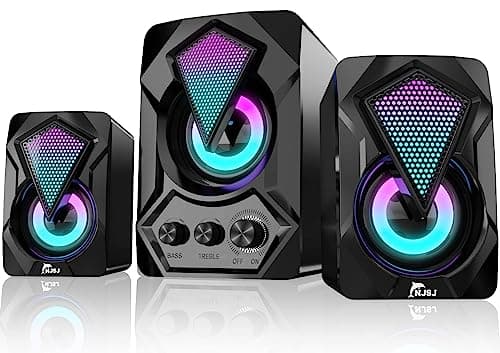 Image of NJSJ PC Speakers with Subwoofer,USB-Powered Mini 2.1 Stereo Multimedia Speaker System with RGB Gaming LED Light up Wired 3.5mm Audio for Computer Laptop Monitor,Tablets,11W