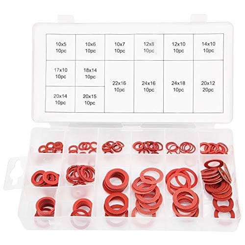 Image of Jadeshay Fibre Washer,150 Pcs Fibre Washers Assorted Kit Red Steel Paper Insulation Washer Assorted Set with a Storage Box 14 Sizes Included for Electrical Equipment and Industrial Manufacturing