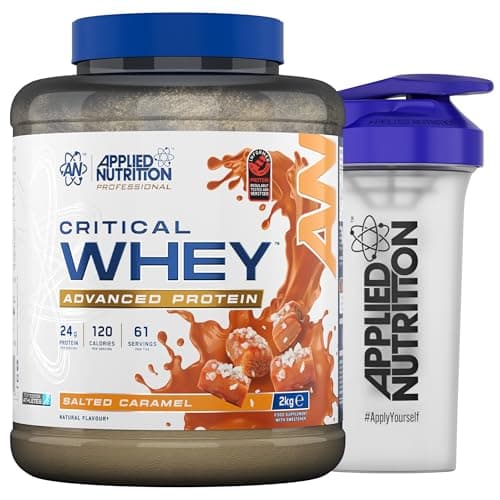 Image of Applied Nutrition Critical Whey Protein Powder 2kg + Plastic Shaker - High Protein Powder, Muscle Building Supplement with BCAAs & Glutamine (2kg - 61 Servings) (Salted Caramel)