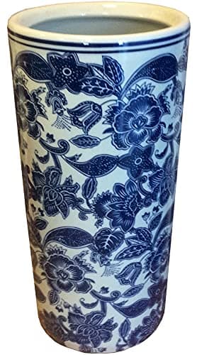 Image of M S L Blue and White Flowers Ceramic Umbrella Stand Walking Stick Stand Large Vase