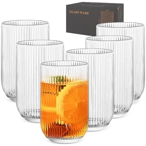 Image of Iceten Highball Glasses, 440ML Clear Drinking Glasses Set, Vintage Glassware, Cocktail Juice Water Drinking Glassware, Coffee Mugs Set of 6, Juice Glasses, Highball Glass Cups, Beverage Cup