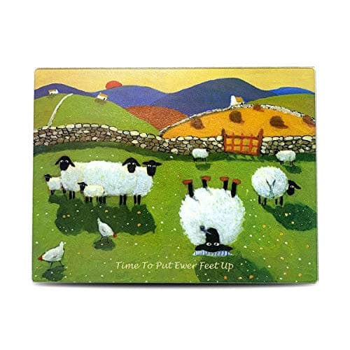 Image of Time to Put Ewer Feet Up Glass Chopping Board Table Top Protector by Thomas Joseph - Sheep Gift