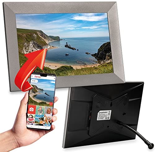 Image of Grouptronics Gallery10 Easy To Use Wi-Fi Digital Photo Frame – 10 Inch, Send Photo or Video Via Free Phone App - Touch Screen, Auto Sleep & Rotate, Bendy Stand, Landscape or Portrait, 16GB - Silver