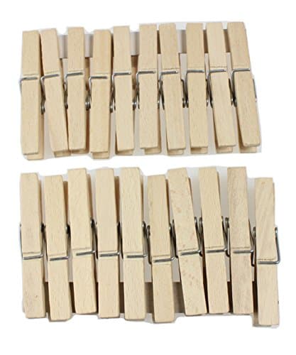 Image of EFO Wooden Clothes Pegs 20 Pack | Wooden Pegs made from durable beechwood with strong spring | Clothespins ideal for washing line, laundry and household use | Clips for crafts and DIY projects