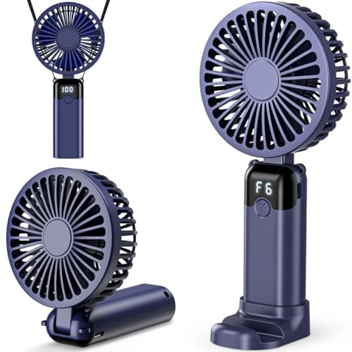 Image of Handheld Fan, USB Rechargeable Portable Mini Hand Held Fan with 6 Speeds 4000mAh Battery Operated, Foldable Desk Small Fans with LED Display for Home Office Travel Outdoor Use, Summer Gift (Blue)
