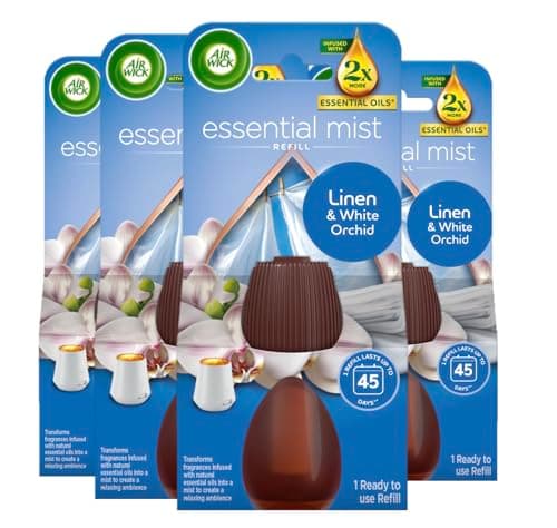 Image of Air Wick Essential Mist Refills, Linen & Petals, Pack 4 x 20ml, Natural Essential Oils, Last up to 180 days, Air freshener