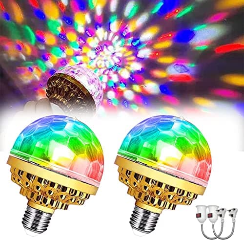 Image of Pipihome Disco Lights, 2PCS Colorful Rotating Disco Ball, LED Magic Disco Light Bulb Stage Light Portable, 360°Rotation Plug in Disco Party Lights for Home Karaoke Indoor Decorations