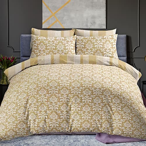 Image of DTEX HOMES 100% Pure Cotton Printed Reversible Duvet Quilt Cover Set, Istanbul Mustard - King