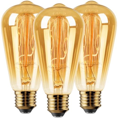 Image of Vanke E27 Vintage Light Bulbs 60W Incandescent Edison Screw Decorative Filament Bulb 2200K Warm Light 180 Lumens Dimmable Pack of 3