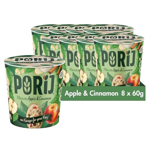 Image of PORiJ Apple & Cinnamon Porridge Oats 8 x 60g - Quick Breakfast Snacks Ready to Eat in Minutes Instant Porridge Pots with Pre Biotics Multipack Ready Meals High Fiber & Protein Porridge Vegan Oats