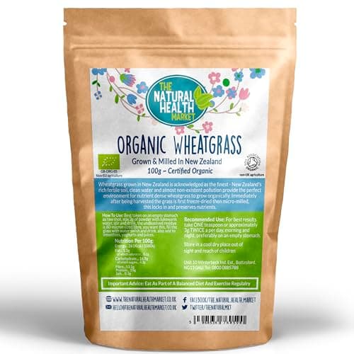 Image of Organic Wheatgrass Powder 100g | New Zealand-Grown | Vegan Superfood for Smoothies & Juices | High Fibre, Iron & Vitamin C | The Natural Health Market | UK Packed