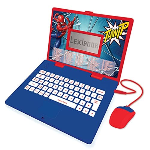 Image of LEXIBOOK, Spider-Man, Educational and Bilingual Laptop Spanish/English-Toy for Child Kid (Boys & Girls), 124 Activities, Learn Play Games and Music, Red/Blue, JC598SPi2