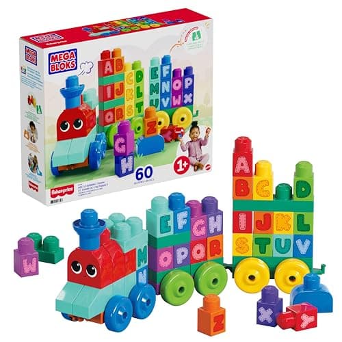 Image of MEGA BLOKS First Builders Toddler Building Blocks Toy Set, ABC Learning Train with 60 Pieces, Ages 1+ Years, DXH35