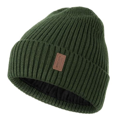 Image of Wmcaps Beanie for Men, Unisex Classic Knit Beanie Winter Hat Stretchy Soft Cuffed Wooly Beanies with Thermal Thick Fleece Lining, Gifts for Men/Women/Her/Him/Dad(Army Green)