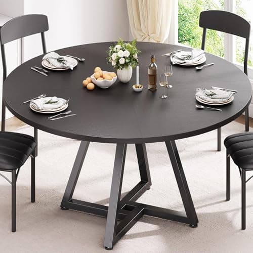 Image of Jocoevol Round Kitchen Dining Table for 2-4 People, Circle Dinner Table with Metal Frame, Space Saving Wood Industrial Furniture (Black, 42 inch