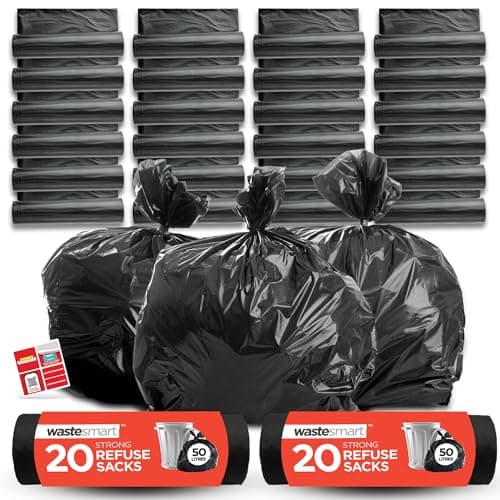 Image of SOL 480pk Strong Refuse Sacks, 50L Heavy Duty Bin Bags Tear & Leak-Resistant, Black Bags for Household, Office & Garden Waste, Durable Rubbish Bags for Indoor & Outdoor, Easy to Use & Secure