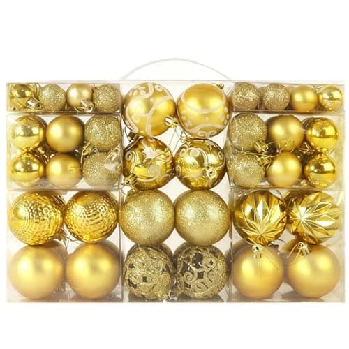 Image of TRIXES 100PCS Gold Christmas Baubles Set - Shatterproof Ornaments for Christmas Tree Decorations in Mixed Sizes