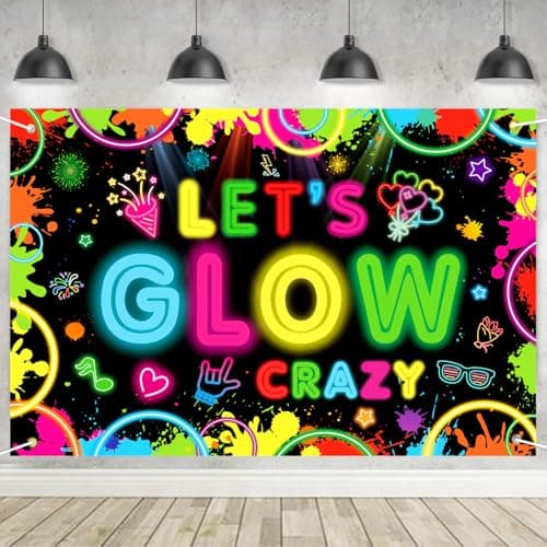 Image of 6x4ft Neon Let's Glow Party Backdrop Neon Party Decorations Backdrop Photography Background Glow in The Dark Graffiti Splash Paint for Kids Birthday Supplies 71 x 47 IN