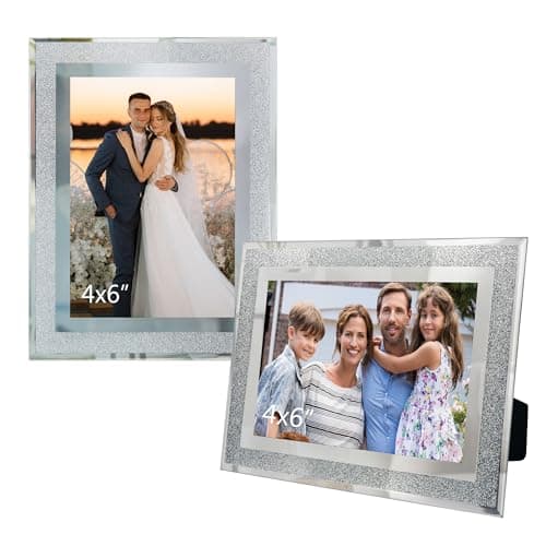 Image of GraduationMall 2 Pack 4x6 Glass Photo Frames Crystal Glitter Picture Frames 6x4 for Wedding Office Home Decoration-Sliver